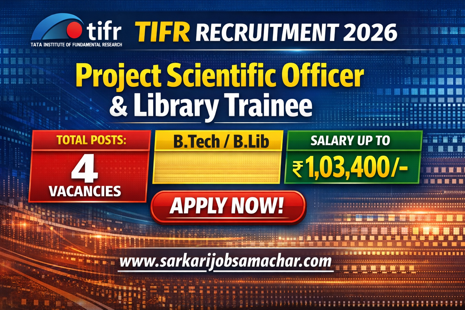 TIFR Project Scientific Officer (C) & Library Trainee Recruitment 2026 – Apply Online for 4 Posts